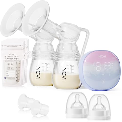 NCVI Double Electric Breast Pump, Breast Pump Electric 8122 with 4 Modes 9 Levels, Breastfeeding Pump with 21/24mm Flanges, Rechargeable Milk Pump Ultra-Quiet for Home & Travel, LED Touchscreen - Blue-21/24 Flanges