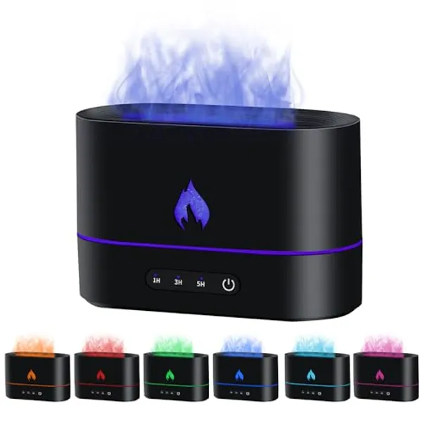 Mcbazel Flame Aroma Diffuser,Fragrance Essential Oil Diffuser Humidifier,Aroma Diffuser Humidifier with 3D Flame Night Light 200mL for Bedroom, Home and Office - Black