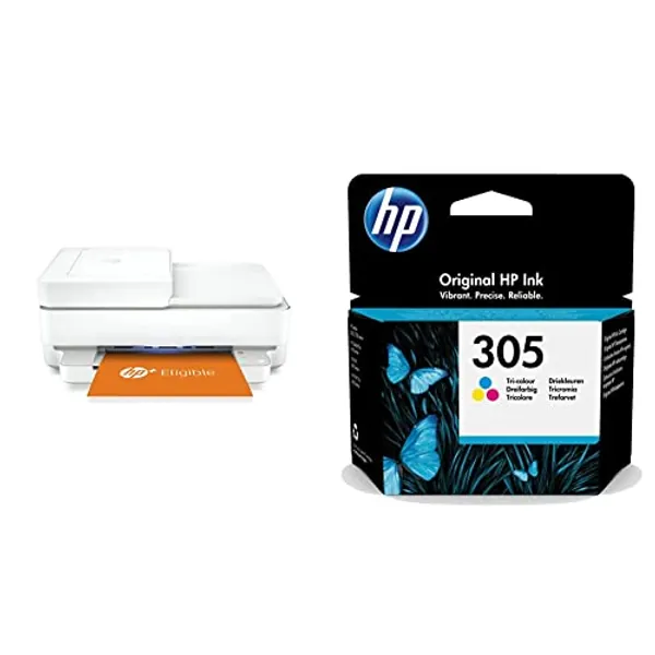HP Envy 6430e All in One Colour Printer with 6 months of Instant Ink 3YM60AE 305 Original Ink Cartridge, Tri-Colour, Single Pack