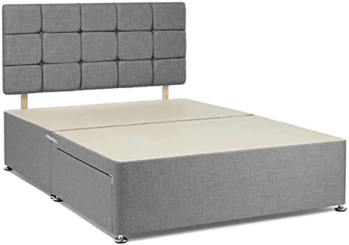 Grey Chenille Fabric Divan Bed Base with Headboard | Double Bed Frame with 20 Inches High Headboard (4FT6 Double -No Drawers) - 4FT6 Double - No Drawers
