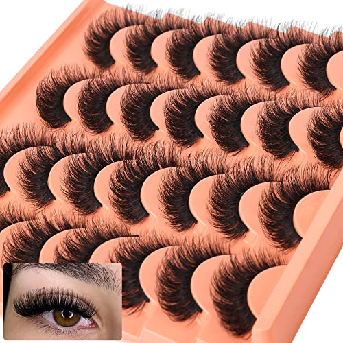 Short Lashes Natural Look False Eyelashes Thick Fluffy Faux Mink Lashes Pack Wispy Strip Fake Eyelashes Cat Eye Lashes that Look Like Extensions 14 Pairs Black - E- Fluffy