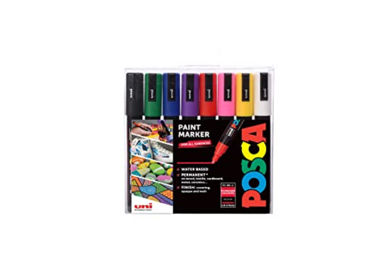 POSCA PC-5M Water Based Permanent Marker Paint Pens. Medium Tip for Art & Crafts. Multi Surface Use On Wood Metal Paper Canvas Cardboard Glass Fabric Ceramic Rock Stone Pebble Porcelain. Set of 8 - 8 Medium Tip Starter