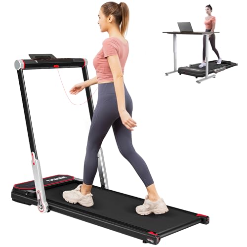 Under Desk Treadmill for Home, 2.5HP Folding Treadmill, Widened Running Belt,Non-Assembly, 1-12KM/H, Walking and Running Machine for Home - Red