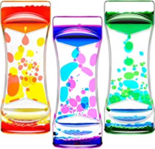 ABIQAQIBA Liquid Motion Bubbler Timer Set of 3 for Sensory Toys, Drop Oil Water Timers for Fidget Toy, Autism Toys, Relaxing Activity, Home Office Desk Toys, Christmas Stocking Filler Gift - 3 Pack Blue Pink & Red Yellow & Blue Green