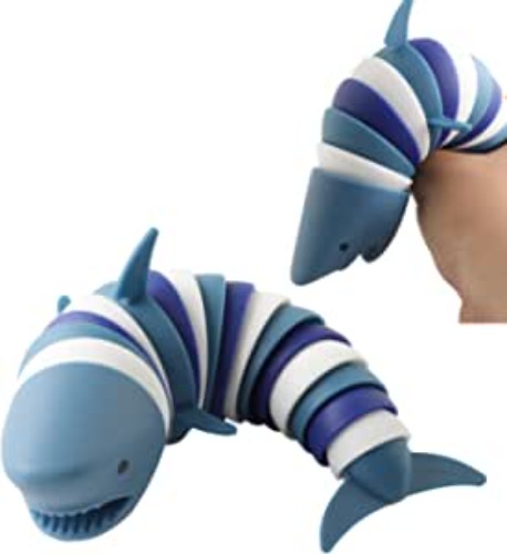 Fidget Slug Toy,3D Articulated Stretch Shark Stress Reliever Hand Toy, Sensory Stress Relief Toy for Adults and Kids, Pressure Relieving and Anti-Anxiety Office Desk Toy(Multi-Color) - Shark