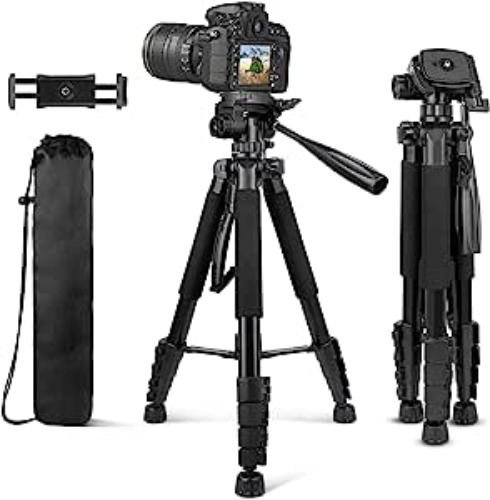 Aureday 74’’ Camera Tripod with Travel Bag,Cell Phone Tripod with Wireless Remote and Phone Holder, Compatible with DSLR Cameras,Cell Phones,Projector,Webcam,Spotting Scopes