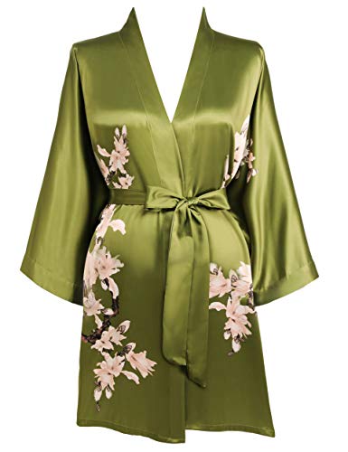 BABEYOND Kimono Robe Cover up Short Satin Floral Kimono Blouse Loose Bachelorette Party Robe - One Size - Green