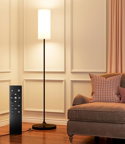 luckystyle LED Floor Lamp for Living Room, Dimmable Standing Lamps with Foot Switch,Remote Custom Color Temperature Black Pole Lamp with Lampshade,12W Led Bulb Tall Lamps for Bedroom Office Kid Room - Black