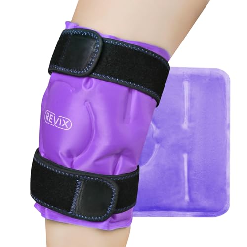 REVIX Knee Ice Pack for Injuries Reusable, Gel Ice Wrap with Cold Compress Therapy for Swelling, Bruises, Injuries, Arthritis, Hands-Free Application - Purple-Standard - Standard