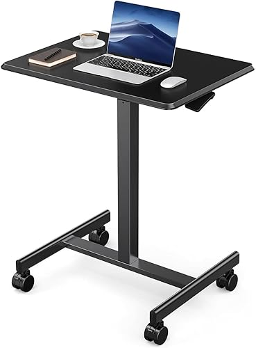 DUMOS Small Standing Desk Mobile Portable Rolling Laptop Desk on Wheels, Adjustable Height Table for Home Office, 19 Inch, Black - Black
