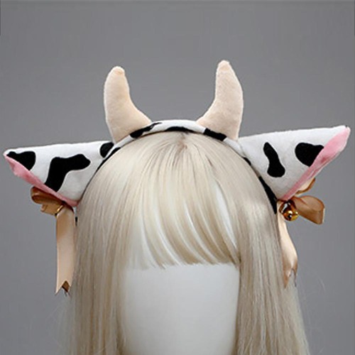 Animal Cosplay Cow Headband with Ribbon Bow Bells - White