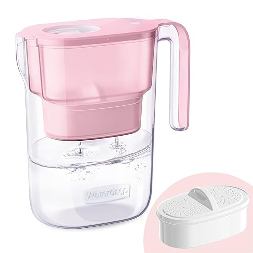 Waterdrop Water Filter Pitcher with 1 Filter, 5X Times Lifetime, Lasts 200 Gallons, for Fridge, Countertop and Gift, Reduces PFOA/PFOS, Chlorine, 7-Cup Capacity, Elfin, Pink - BabyPink - Smart Indicator