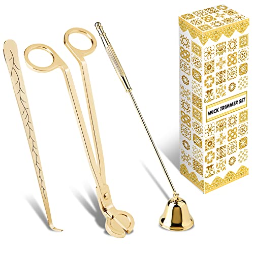 calary Candle Wick Trimmer, Candle Snuffer and Wick Dipper & Candle Accessory Set, 3 in 1 Candle Care Kit for Candle Lover (Gold) - Champange Gold