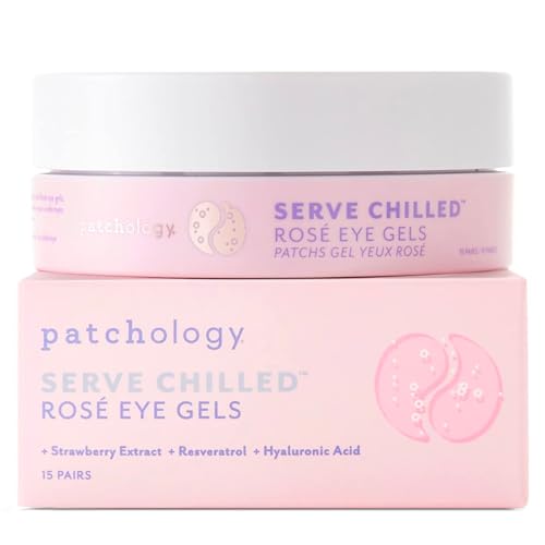 Patchology Serve Chilled Rosé Eye Gels - Eye Patches for Puffy eyes & Dark Circles, Gel Eye Patches, Under Eye Mask w/ Hyaluronic Acid, Eye Treatment Products & Mini Beauty Products (15 Pairs / Jar)