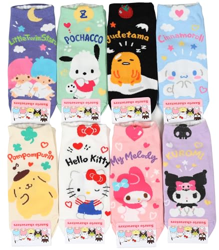 CUSTOMONACO Womens Sanrio Characters Cartoon Novelty Socks - One Size - Kawai 8 Pairs