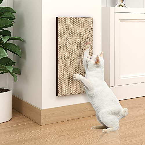 WAY BASICS Premium Cat Scratcher Wall Mounted Scratch Pad (Free Silvervine Organic Catnip) - Espresso