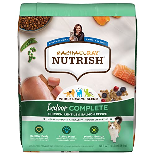 Rachael Ray Nutrish Indoor Complete Premium Natural Dry Cat Food, Chicken with Lentils & Salmon Recipe, 14 Pounds (Packaging May Vary) - Indoor Complete - Chicken, Lentils & Salmon - 14 Pound (Pack of 1)