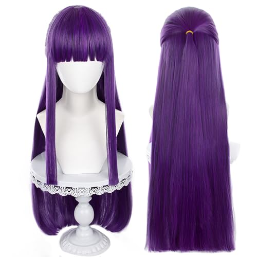 Shqncoh Anime Mage Fern Wig Long Purple Straight Party Hair Halloween Cosplay Props Accessory