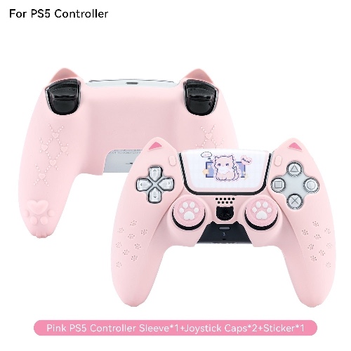 Neko-themed Pink Controller Covers for PS5 & Switch - PS5 Pink