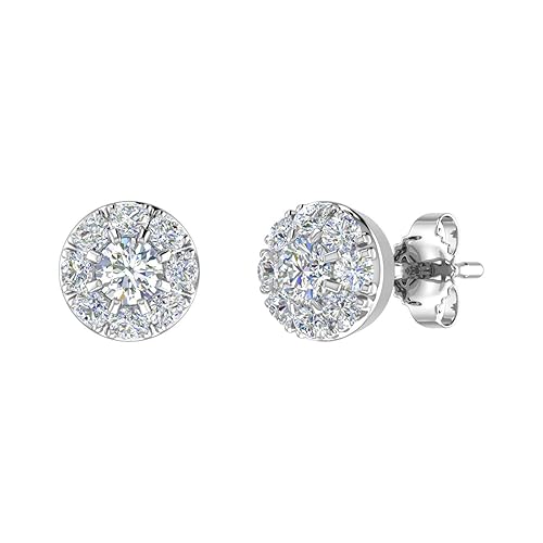 1/2 Carat Diamond Halo Stud Earrings in White Gold