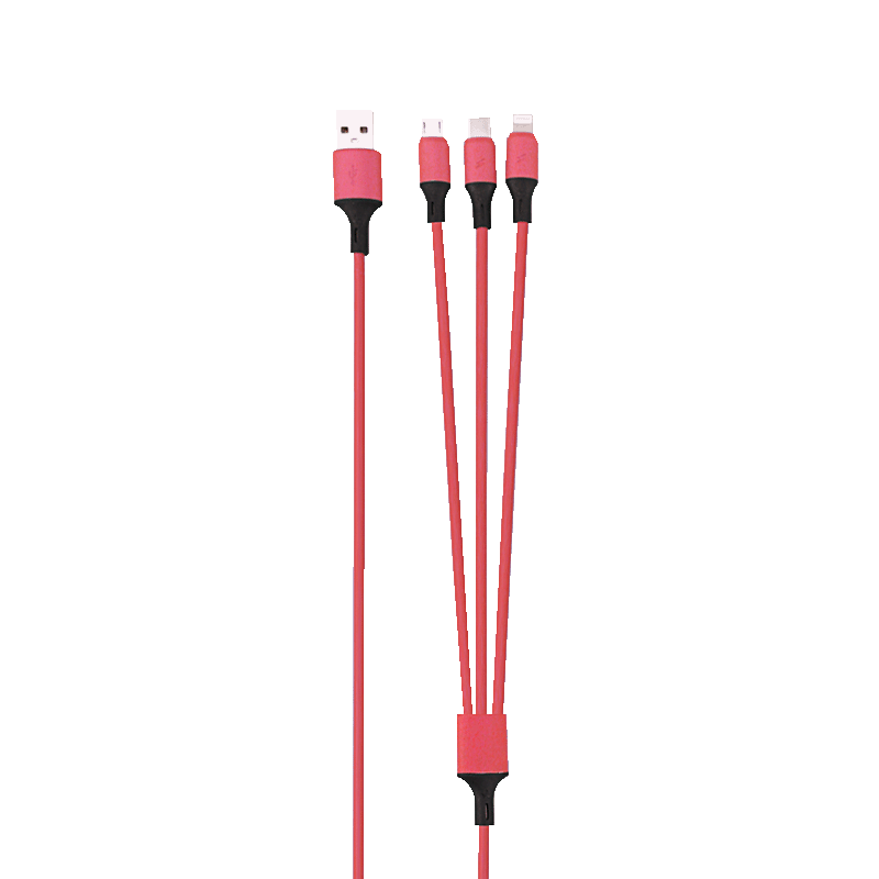 Rainbow 3-Port Long Charging Cable (4ft) - Red