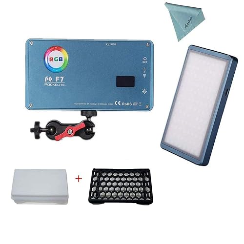 Falcon Eyes F7 RGB 12W LED Auf Kamera-Licht RGB Videoleuchten Eingebaute Batterie Pocket Size Bi-Color 2500K-9000K mit Honeycomb Grip Softbox mit Magnet Adsorption Function
