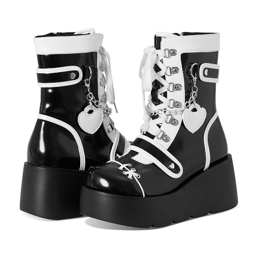 Cyber Punk Babydoll Booties - Black & White / 8.5