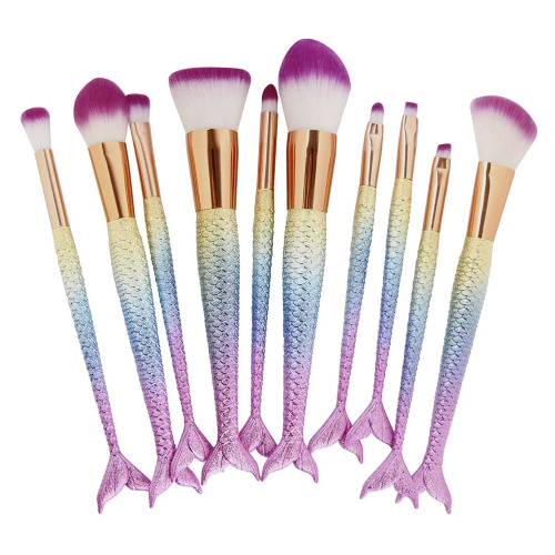 Rainbow Mermaid Makeup Brush Set - Pastel Rainbow 10PCS