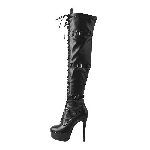 MissHeel Plateau veterstijvel stiletto hoge hakken hakschoenen veters sexy overknee - 35 EU