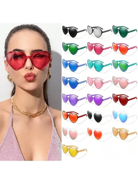 1Pc Heart Sunglasses Trendy Heart Shaped Sun Glasses For Women Party Halloween Cosplay Glasses UV400 Protection Eyewear Summer Beach Shades