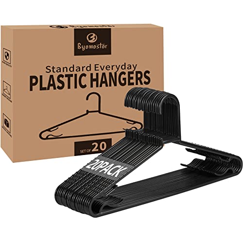 Black Plastic Hangers 20 Pack, Light Weight Durable Clothes Hangers Non-Slip Slim Hangers G-Shape Standard Size Ideal for Tank T-Shirts Dresses Jackets Suits Blouses Ties Leggings (Black) - Black - 20