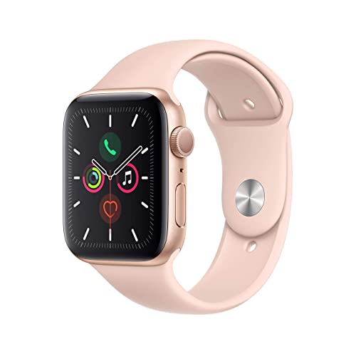 Apple Watch Series 5 (GPS, 44mm) - Gold Aluminum Case with Pink Sport Band (Renewed)