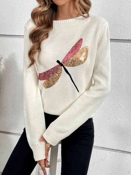 SHEIN LUNE Dragonfly Pattern Contrast Sequin Sweater