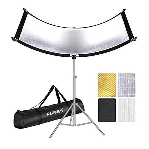 Neewer Clamshell Light Reflector Diffuser with Carrying Bag, 66”×24”/155x61cm Photography Curved Lighting Reflector for Photo Studio Photography, Black/White/Gold/Silver Colors (Stand Not Included)