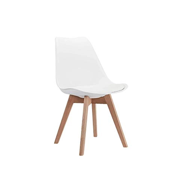 CangLong Mid Century Modern DSW Side Chair with Wood Legs for Kitchen, Living Dining Room, Pack of 1, White (KU-191226)