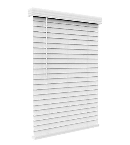 ARLO BLINDS Faux Wood Blinds, 2" Cordless Horizontal Blinds with Crown Valance, 23" W x 60" H, White
