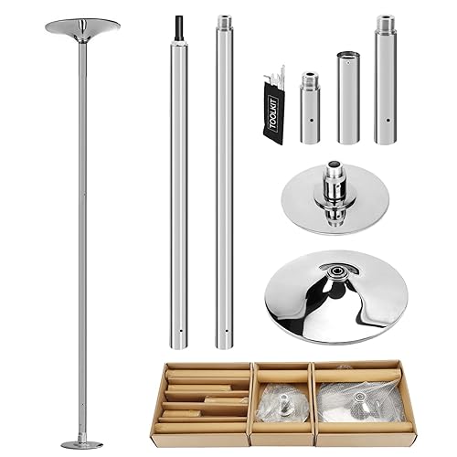 PRIOR FITNESS Premium Dance Pole Removable 45mm Spinning & Static Dancing Pole Heavy-Duty Steel Pole Dancing Pole, Adjustable Height Professional Grade Excellent for Home Exercise Club Gym - Silver