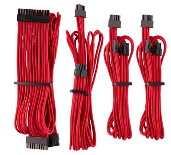 CORSAIR Premium Individually Sleeved PSU Cables Starter Kit – Red, 2 Yr Warranty, for Corsair PSUs - Red