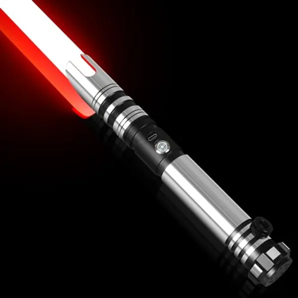 Smooth Swing Dueling Lightsaber, Infinite RGB 16 Colors Changeable Light Sabers with 16 Sound Fonts & Motion Control | Premium Aluminum Hilt Light Saber for Adults Teens Gift, Black - Black