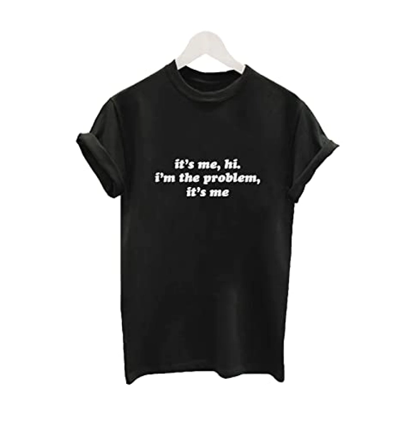Its me hi im the problem Tshirt Ladies Tee song slogan Black White top Taylor fan gift concert tour Size S-XXL plus size (XXL, Black)