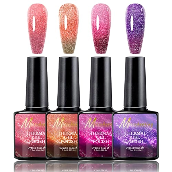 Colour Changing Gel Nail Polish Set,Requires Drying Under UV/LED Lamp Nail Gel Polish Set,Color is Bright and Moist Gel Nail Varnish Set, Easy to Use and Durable Bottles Hema Free Gel Polish Sets