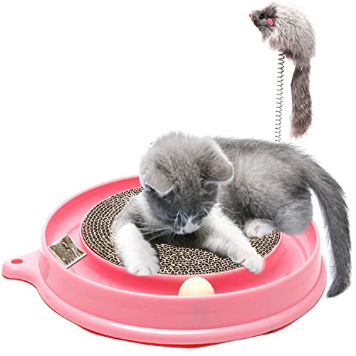 AUOON Cat Scratcher Toy, Cat Toy, Scratch Pad,Post Pad Interactive Training Exercise Mouse Play Toy with Ball for Kitty Puppy - Pink