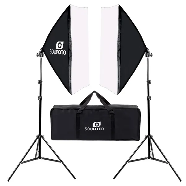 SOU FOTO Kit Softbox Duplo para Iluminação Profissional, Luz Suave 50x70cm, Tripé Ajustável até 2m, Estúdio Fotográfico e Vídeo, Bolsa Inclusa, Ideal para Fotos, Vídeos e Lives