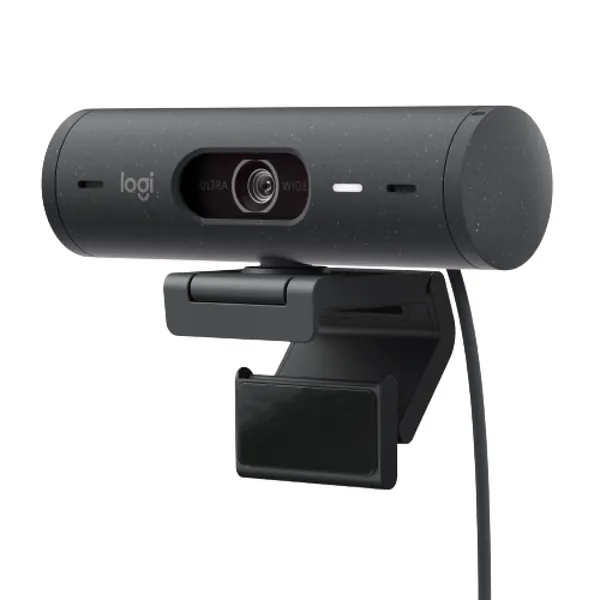 Webcam Full HD Logitech Brio 500 com Microfones Duplos com Redução de Ruídos, Proteção de Privacidade, Correção de Luz e Enquadramento Automático - Grafite - Graphite