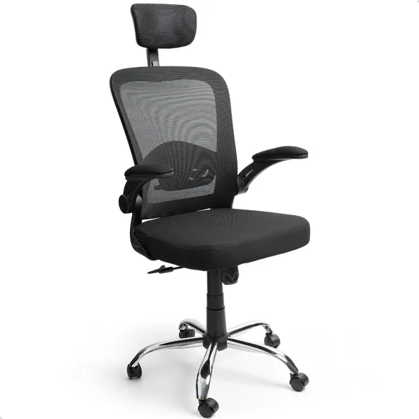 Cadeira De Escritorio Presidente Giratória Ergonômica Mesh P100 com Base Metal Cromado e Rodizios em Silicone