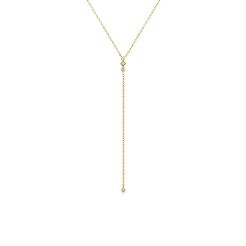 CZ & OPAL THIN CHAIN LARIAT - 14K Gold Vermeil