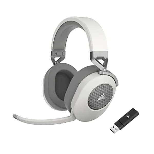 Corsair HS65 Wireless Gaming Headset - Low-Latency 2.4GHz Wireless or Bluetooth®, Dolby® Audio 7.1 Surround Sound, Lightweight, Omni-Directional Microphone, On-Ear Audio Controls - White