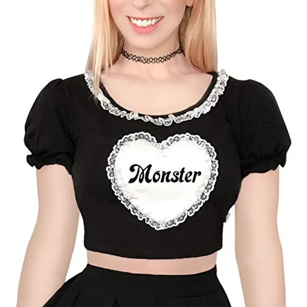 LittleForBig Kawaii Crop Top Puff Manica Scoop Collare Camicia- Piccolo Mostro/Babygirl