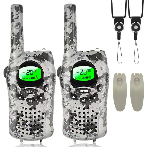 Specified Small Power Walkie Talkie, Set of 2, VOX Hand Free Function, Transceiver, No License Required, Power Saving Radio, Portable, Easy Operation, Blue Camouflage - grey camo
