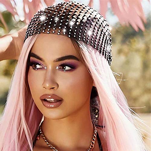 Victray Rhinestone Mesh Headband Glitter Crystal Hairband Stretchy Black Headwrap Rave Nightclub Sparkle Body Jewelry Accessory for Women and Girls, 1 Count (Pack of 1), Crystal Rhinestone